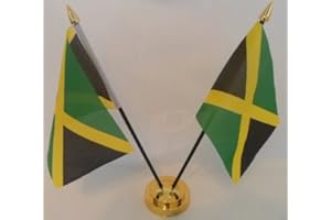 THE FLAG COMPANY Jamaica Jamaican 2 Flag Desktop Table Display With Gold Base