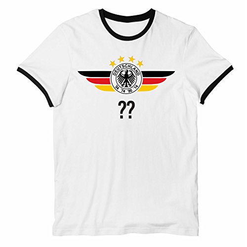 Kinder Fußball T-Shirt bedruckbar – WUNSCHNAME & NUMMER – Fantrikot WM / EM / DEUTSCHLAND 4 Sterne | vorne + hinten: Wunsch 140