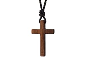 Xianli Wang Natural Walnut Wood Cross Pendant Necklace for Men Women Wooden Necklace