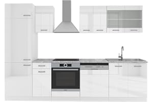 Vicco Mueble de Cocina R-Line, Blanco Alto Brillo/Blanco, 300 cm, ET Mármol