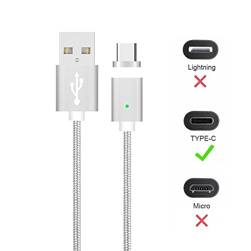 USB C Cable Magn  tico  TUOYA Magn  tico Nylon Fast Cargador y de datos USB de tipo C 3 0 con Conector Reversible para el Nuevo Apple MacBook 12   MacBook Pro  ChromeBook Pixel  Nokia N1 Tablet  Samsung Galaxy S8   A3 2017   A5 2017 Huawei P9   P9 Plus   Honor 8   Mate 9  2xPlata 