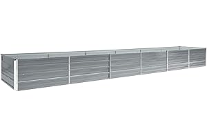 vidaXL Lit Surélevé Pot de Fleurs Bac à Plante Pot de Plante Jardinière Véranda Jardin Balcon Extérieur Acier Galvanisé 480x80x45 cm Gris