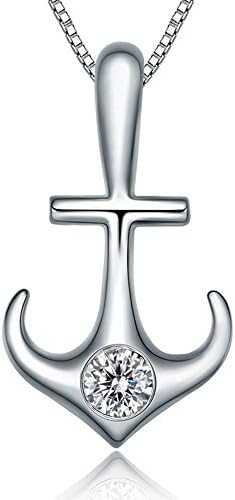 Belons Women Girls Necklace 925 Sterling Silver Cubic Zirconia Anchor Pendant Necklace 18" Chain