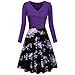 Price comparison product image Sonnena Womens Lace Floral Print Dress - Vintage 1950s Summer Casual Patchwork V-Neck Party Formal Evening Swing Midi Dress Purple