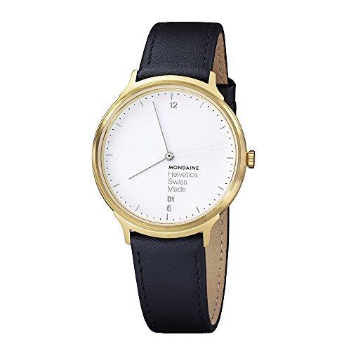 Mondaine Helvetica No1 Light Damen-/ Herren-Uhr, IP Gold Beschichtetes Gehäuse mit Schwarzem Lederarmband, Saphirglas