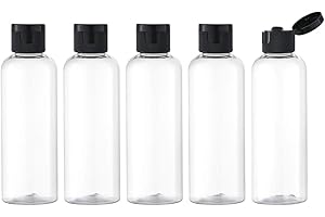 Toureal Zestaw butelek podróżnych, 100 ml, z klapką (5 sztuk), puste dozowniki, plastikowe butelki, butelki do napełniania kosmetyków z lejkiem (przezroczyste)