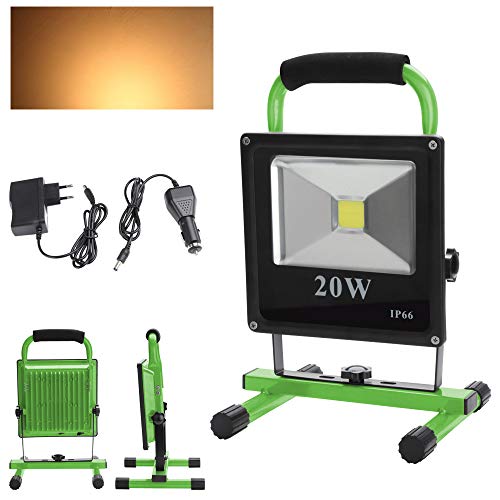 Preisvergleich Produktbild Wolketon LED Fluter 20W Warmweiß Akku Strahler Arbeitsscheinwerfer Werkstattlampen Handlampe