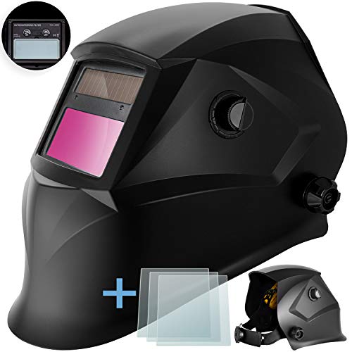 Preisvergleich Produktbild Masko® Automatik Schweißhelm + 3x Ersatzgläser / großes Sichtfeld / für alle gängigen Schweißtechniken - Schweißmaske Schweißschirm Solar Schweißschild Schutzhelm / gegen Funken, Strahlungen / Black
