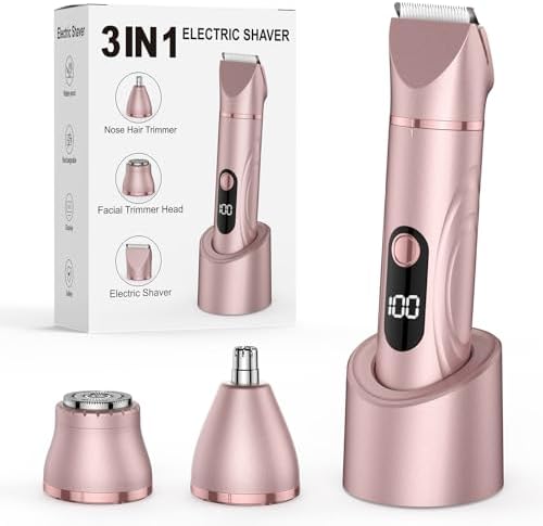 Rasoio da donna, 3 in 1, elettrico per corpo e peli del naso, uso bagnato e asciutto, ricaricabile IPX6, impermeabile BK14