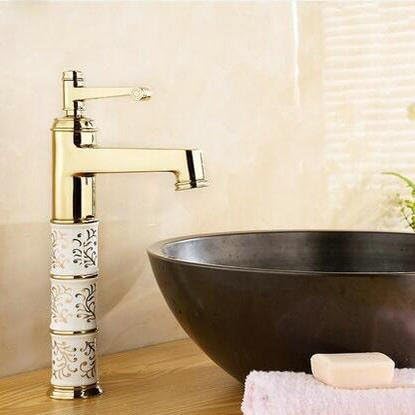 TougMoo 13" Newly Arrival Bathroom Basin Faucets Mixer Brass Faucet Porcelain Mixer Tap Chrome/Gold/Rose 9014Cp,Gold Polish