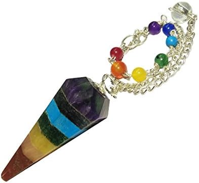 7 chakra point Pendulum With 7 chakra stone beeds in Chain for Scrying Healing Dowser / 7 chakra Quartz Dowser With chain