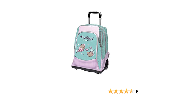 Pusheen - licenza ufficiale - Zaino Trolley 32 Litri - Celeste e Rosa -  ruote in gomma da 90 mm - maniglia a scatto e doppia barra telescopica -  scuola media -