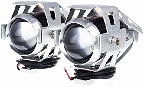 2 Pcs Motorcycle Headlights U5 Motorbike Driving Fog Spot Light For Electric Car Boat Truck Motorcycle Lighting Flashing Lights (Silver)