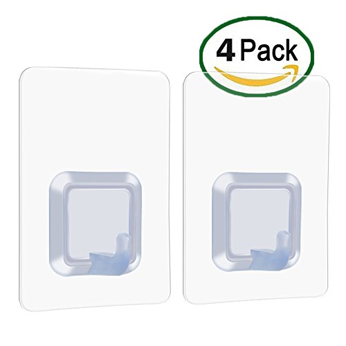 Bad Handtuchhaken Wasserdicht Adhesive 17.6lb / 8kg (Max), Nagel-freies Transparenter Kratz NO Heavy Duty Haken für Schlafzimmer / Küche Oilproofed 4 Stück / Pack …