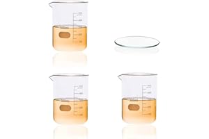 LABBOX KENZIUM - Pack 3 x Beaker + 1 Watch Glass Dish | 500ml | Borosilicate Glass 3.3 | Low Form | with Printed Graduation, with Spout | for Liquids, High Resistance, Autoclavable