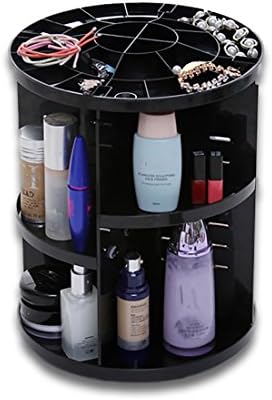 eVCom Rotating Makeup Organiser, 360 Degree Cosmetic Display Stand, Adjustable Makeup Organiser, Cosmetic Storage Box, Black colour