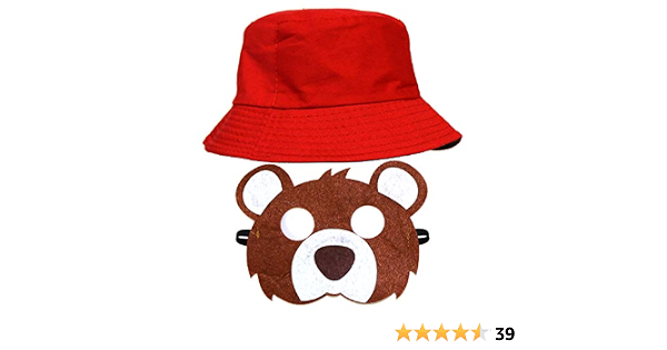 Elasticated Bear Mask \u0026 Red Bucket Hat 