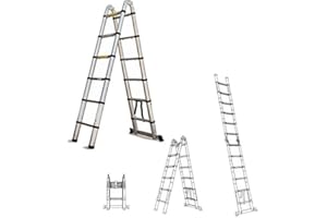 JAOSY A Frame Telescopic Ladder 3.8M /1.9m + 1.9m Folding Ladders 12 Step Retractable Extendable Extension Multi Purpose Aluminum Step Ladder - 150kg/330lb Capacity