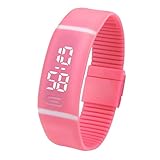 FEITONG Einfach Unisex Gummi LED Uhr Datum Sport Armband Digital Armbanduhr (Rot)