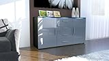 Sideboard Kommode Faro, Korpus in Schwarz matt / Front in Grau Hochglanz - 