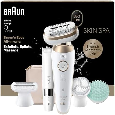 Braun Silk-Épil 9 Flex Skinspa Epilatore Elettrico Donna Testina Flessibile 360° per Epilazione Semplice, Rasoio Elettrico Donna, Pelle Liscia a Lungo, Wet&Dry, con Mini Rifinitore Corpo,9-481 3d,Oro