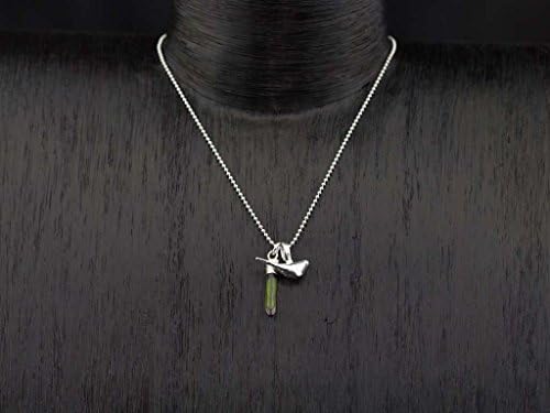 Puffy Bird with Tourmaline Crystal - Sterling Silver Necklace