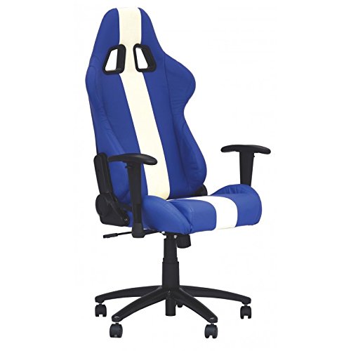 Preisvergleich Produktbild Bürodrehstuhl Baquet Kunstleder blau / weiß mit Armlehne