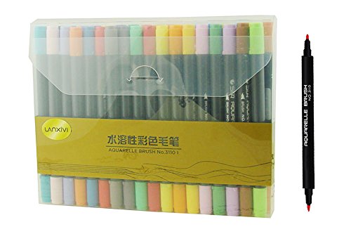 lanxivi Bürste Twin Marker mit Fine Spitze 36 R Aquarell basierend Marker, ideal für Künstler, Aquarell, skizzieren, Colorieren 36