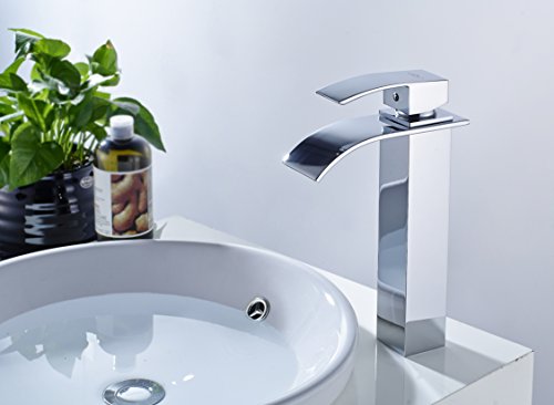 Auralum® Elegant verlängerte Hoch Einhebel Mischbatterie Wasserhahn Armatur Waschtischarmatur Wasserfall Einhandmischer für Bad Badezimmer Waschbecken - 5