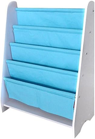 Kids Book Rack Storage Bookshelf Toy Sling Book Rack (white/blue)