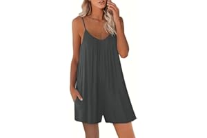 Haibang Jumpsuit Damen Sommer Elegant Lässiger Kurz Latzhosen Locker Träger Overall Einteiler Sexy Ärmellos Romper Verstellbar Spagettiträger Playsuit Hosenanzug Sommer Outfit mit Taschen