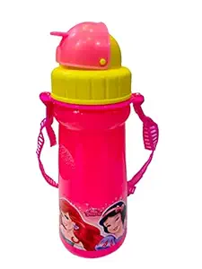 Azotiquee Princess Water Bottle with Straw for Kids for Milk/Juice/Water/Soft Drinks (500 Ml)