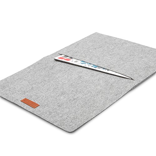 KANVASA Filz Sleeve 14 Zoll Laptop   15 Zoll MacBook Pro - Premium Laptoptasche H  lle Laptoph  lle Filztasche grau mit braunem Leder - Tasche f  r No