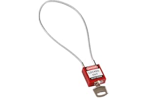 Brady Candado de Cable Compacto Paquete de 1 - Bloqueo de Seguridad Lockout Tagout - Candado de Seguridad - Llaves Diferentes - 32mm x 35mm x 16mm - Longitud del Cable 400mm, Rojo