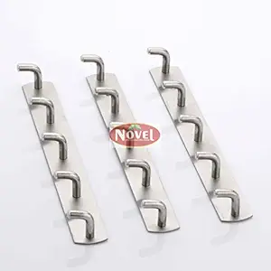 NOVEL Stainless Steel 5 PIN Cloth Door Hook Hanger, Steel Five Hook Rail (Silver) Set of 3