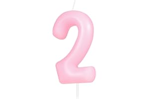 Hongplus Macaron Pink Number 2 Candle, 2 Birthday Candle, Macaron Pink Happy Birthday Candles for Cake, Cake Topper Decorations for Girl Women Pastel Sweet 2 Birthday Party Decorations Supplies