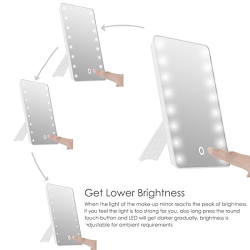 Oenbopo Faltbarer, LED-beleuchteter Kosmetikspiegel mit Licht, Smart-Touch, aufstellbar, mit 16 LED beleuchteter Kosmetikspiegel, für Make-up/Kosmetiktisch, schnurlos, Spiegel für Zuhause, Reise, Büro weiß - 5