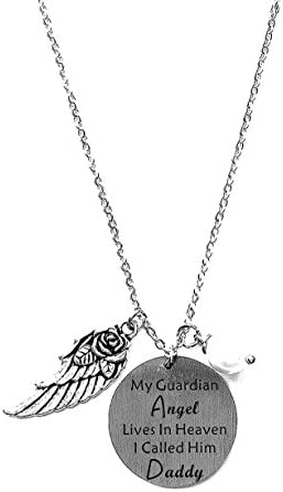 Dad Memorial Jewelry "My Guardian Angel Lives in Heaven I Call Him Daddy" Dad Memorial Gift In Memory of Father Cremation Stainless Steel Necklace Keepsake Urn Remembrance Gifts