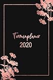 Terminplaner 2020: Rosé Gold Blumen Design Wochenplaner Kalender von Januar bis Dezember 2020 | 1 Woche 2 Seiten mit Uhrzeiten | Wochenkalender mit Budget Planer, Kontakt- und Geburtstagsliste by 