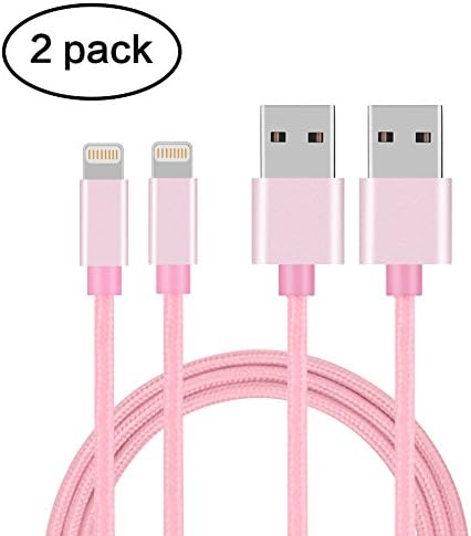 Lightning Cable,Gulf Y 2Pack 10FT/3M Nylon Braided 8pin USB Charging Cables Sync Charger Cord for Apple iPhone 7/7 Plus/6/6s/6 plus/6s plus, 5c/5s/5/SE, iPad Air/Mini/Pro, iPod Nano/Touch (2Pack-Rose Gold)