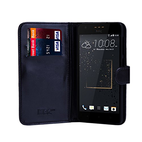 32nd   Funda Flip Carcasa de Piel Tipo Billetera para HTC Desire 825 con Tapa y Cierre Magn  tico y Tarjetero - Negro