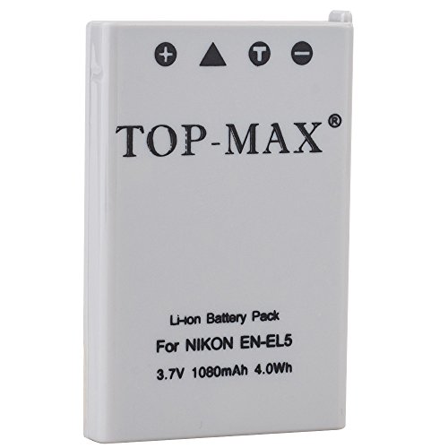 TOP-MAX Super Long Life 3,7 V 1250 mAh batería de iones de litio recargable EN-EL5 para Nikon Coolpix 3700, 4200, 5200, 5900, 7900, P3, P4, P80, P90, P100, P500, P510, P520, P530, P5000, P5100, P6000, S10 Cámaras digitales