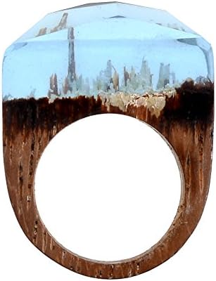 TENGZHEN Jewelry Handmade Wood Resin Rings Magical Miniature Snow Worlds Inside Ring Jewelry For Womens
