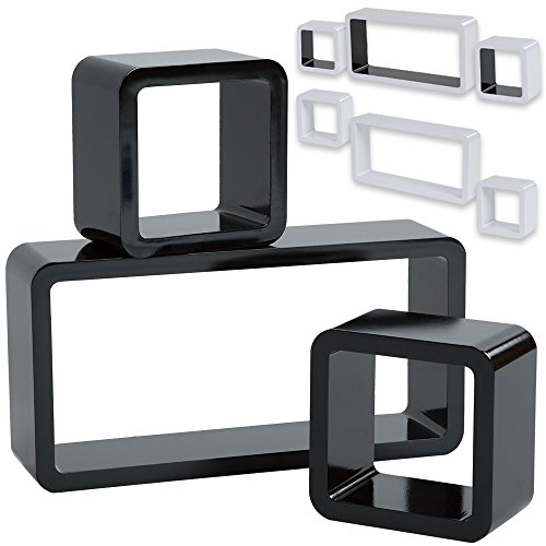 TecTake® 3er Set Wandregal Hängeregal Bücherregal Cube Lounge CD Regal schwarz