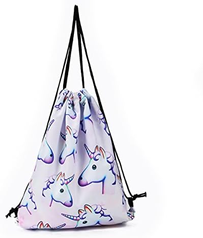 Pink Unicorn Draw String School Bag, Unicorn Pattern Drawstring Travel Storage Backpack