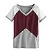 Produktbild Moonuy Damen T-Shirt, Damen Kurzarm Tops 2018 Sommermode Casual T-Shirt Geometrische Farbe Casual O-Ausschnitt Farbe Splice Bluse Stilvolle Kleidung (EU 34/Asien S, Wein)