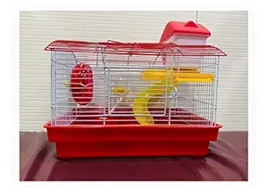Cage/Playhouse for Dwarf Hamster/Gerbil/Mice with a Food Cup,Water Bottle,Exercise Wheel with Spacious one Slide cage and a House {12 x 8.5 x 8 Inches }- [ Colors May Vary]