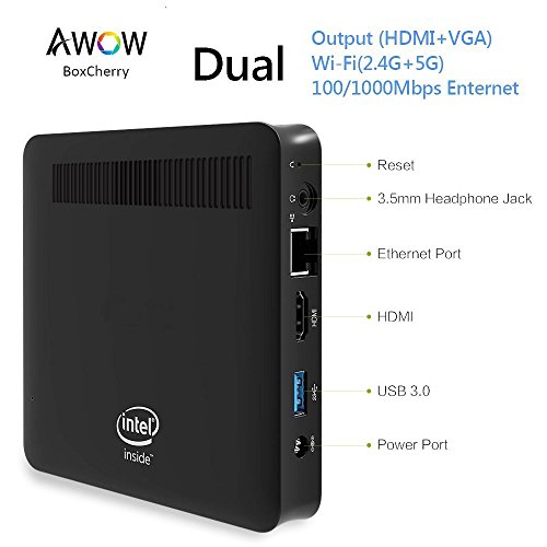 AWOW Fanless Design Mini PC Windows 10 -  Cherry Trail-T3 Quad Core 2 2 Ghz   4 GB DDR   64 GB eMMC   Gigabit Ethernet   2 4G   5G Dual Wi-Fi   VGA   HDMI   USB 3 0   4K   Mini PC PC BoxCherry 