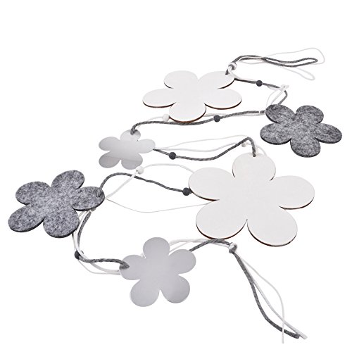 Blume Deko Design Girlande Metall Filz Holz 120x12x1cm Blütendeko (Grau) - 2