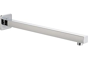 16'' Shower Arm with Flange and Teflon Tape, Voolan Extension Shower Head Arm for Bathroom Fixed Rain Showerhead, Solid Stainless Steel, Wall Mounted, Chrome
